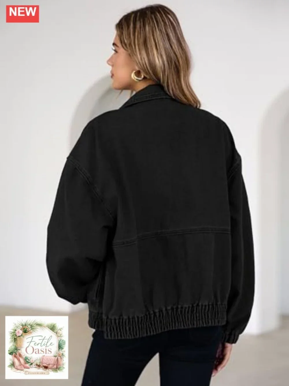 Oversized Denim Jacket Women Zip Up Long Sleeve Casual Loose Fit Jean Jacket